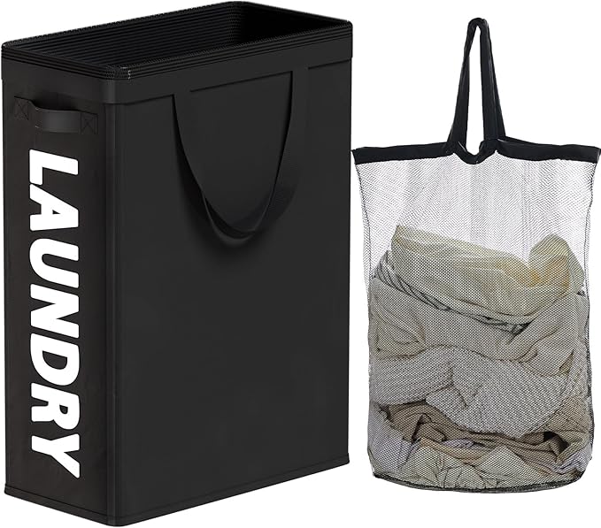 Slim Laundry Hamper with Removable Inner Bag and Side Handles, 45L Small