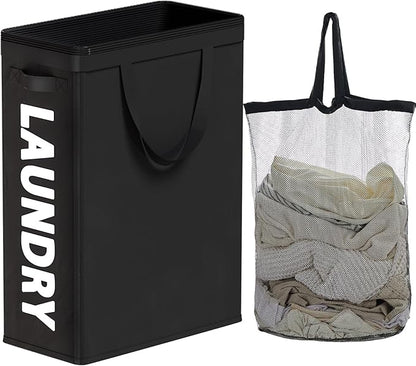 Slim Laundry Hamper with Removable Inner Bag and Side Handles, 45L Small