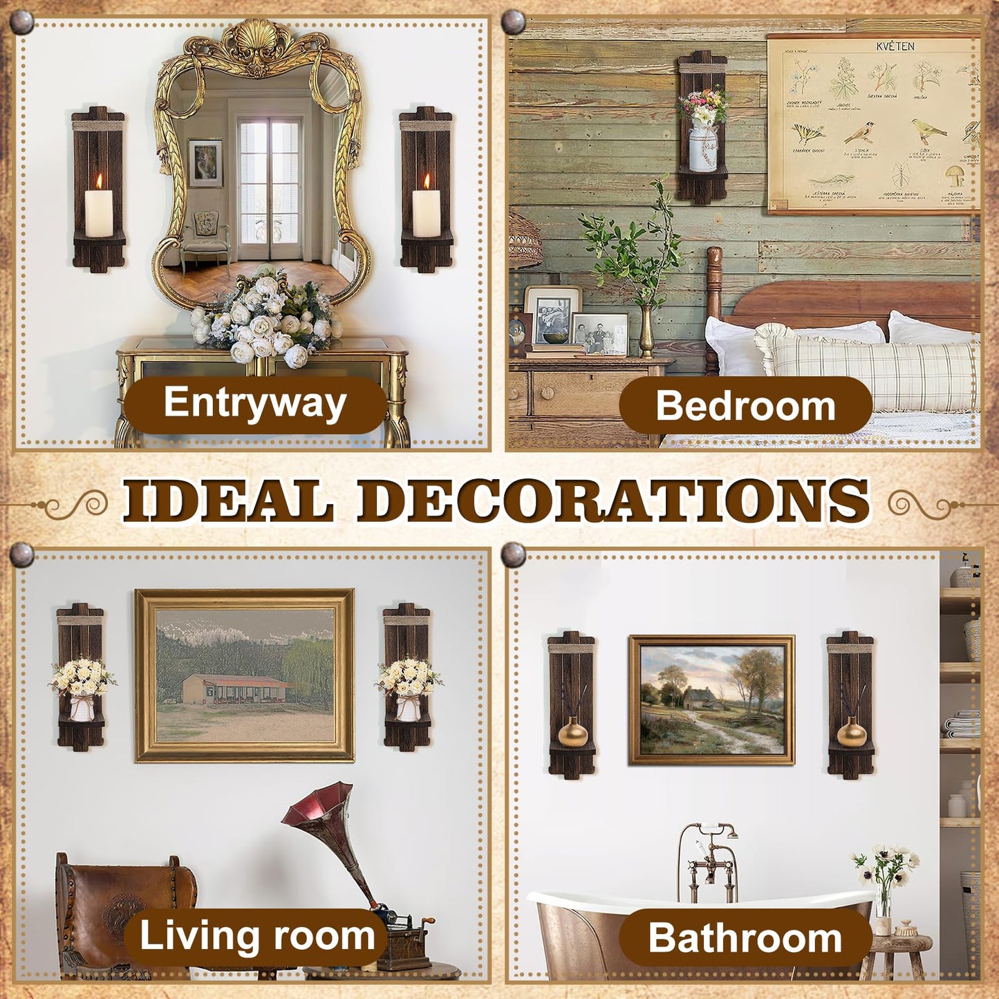 Alphatool Handmade Wooden Candle Sconces Set of 2 Farmhouse Wall Decor