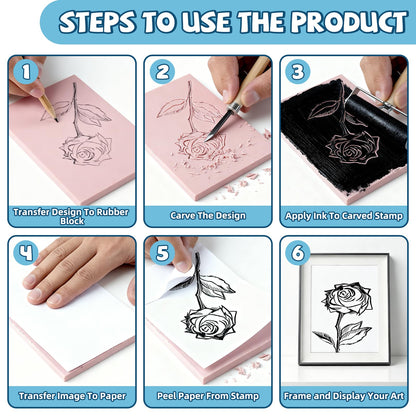 12Pcs 4"x6" Rubber Linoleum Blocks for Printmaking - Complete Stamp Carving Kit, Ideal for Linocut Block Printing, DIY Art Projects & Craft Supplies