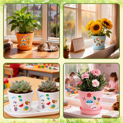 Adboros Garden Paper Pot Craft Kit, 36 Durable Resin Garden Pot with Tray Drainage Holes Adhesive Stickers and 40 Colorful Writable Cards, Flower Plant Spring Craft for Classroom DIY Flower Planting