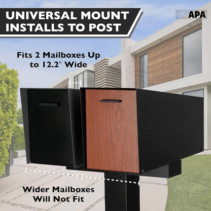 Ilyapa Double Mailbox Post for Outside - 43x4x4 inch Black Metal Dual Mailboxes Post for Outside with Universal Mounting Bracket Plate