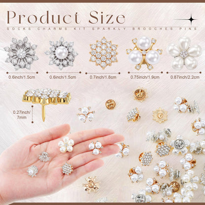 Trnayi 50 Pcs Flower Shape Pearl Rhinestone Brooch Embellishments Brooches and Pins for Women Lapel Pins No Sew Button Charms Accessories for Clothes Bags Wedding DIY Crafts, 5 Styles (Classic Style)