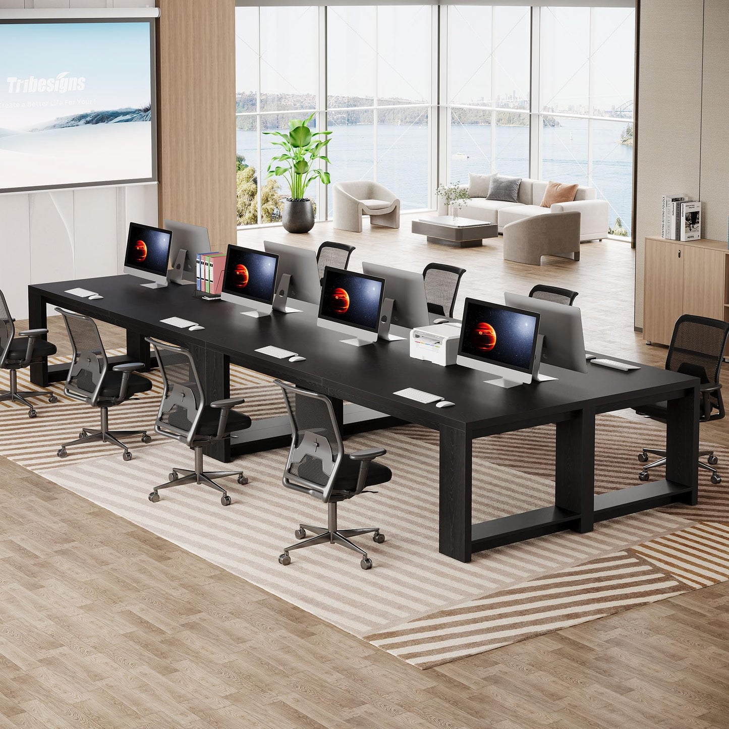 Tribesigns 7 ft Conference Table for 6 to 8 People, Modern Rectangle Meeting Room Desk for Boardroom, Home Office (Black)