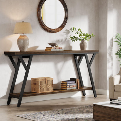 Tribesigns 70.9-Inch Narrow Long Entryway Console Table, Industrial Sofa Table Behind Couch with 2-Tier Storage Shelf for Hallway, Living Room, Entrance, Foyer, Rustic Brown