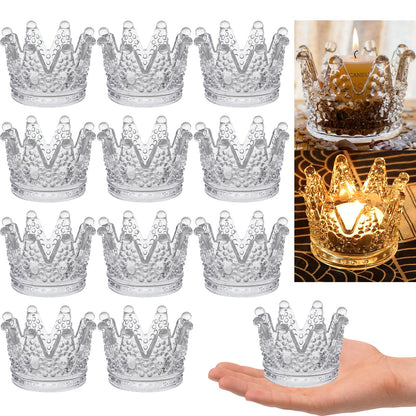 GOLDEAL 24 Pcs Clear Crown Glass Tealight Candle Holders,Votive Candle Holders Bulk,Candlestick for Wedding,Party,Dinner, Home Table Decorative.