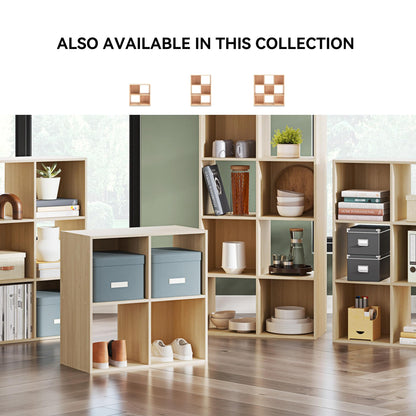 Signature Design by Ashley Piperton 8 Cube Storage Organizer, Natural Finish Over Replicated Ash Wood Grain, Vertical Floor Mount Cubbies for Living Room or Home Office, Light Brown