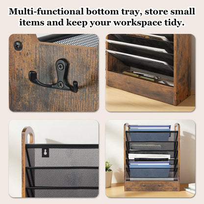 EHWINE Wall File Organizer, 6 Tier Hanging Wall File Organizer with Bottom Tray, Mail Organizer Wall Mount, Wooden Desk Organizer for Office or Home