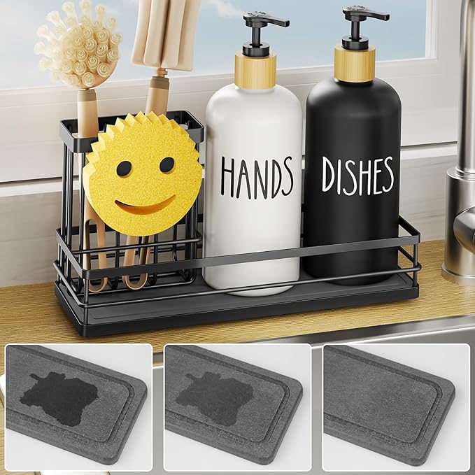 Moforoco Kitchen Dish Soap Dispenser Set, 16OZ Glass Bottle, Hand and Dish Soap