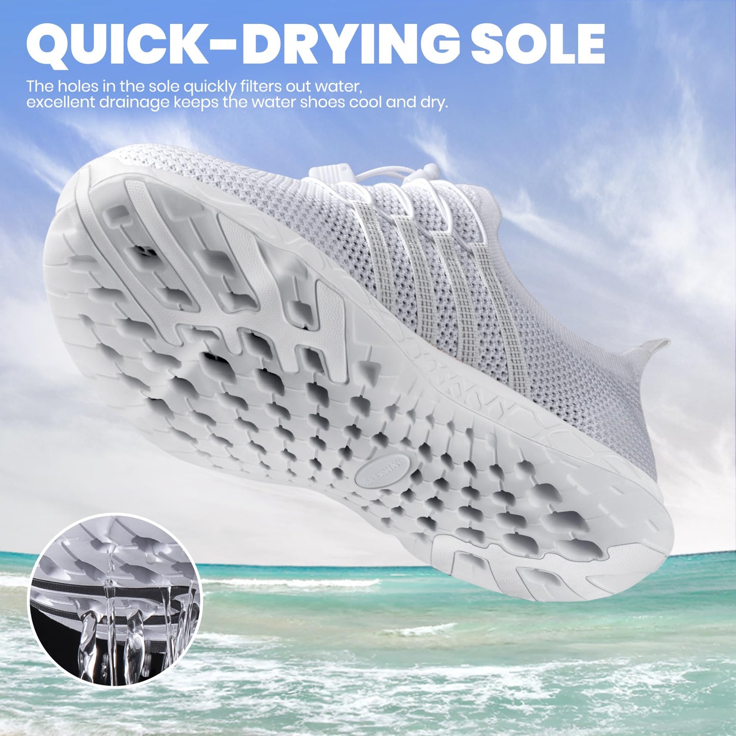 SEEKWAY Mens Womens Water Shoes Quick Dry Aqua Shoes Barefoot for Beach Surf Hiking Pool Water Sports AD051 White