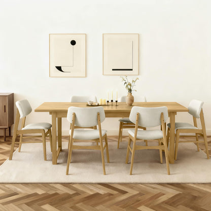 KISLOT Wooden Dining Chairs Set of 2, Upholstered Modern Dining Room Chairs, Solid Oak Wood Kitchen Chairs with Soft Cushion Backrest for Farmhouse, Restaurant, Café (Cream Fabric & Original Color)