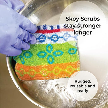 Skoy Scrub, 2-pack Reusable, Non-Scratching Dish Scrubber for Kitchen and Household Cleaning, Planet-Friendly, Dishwasher Safe Soft Scrub, Monochromatic Colors