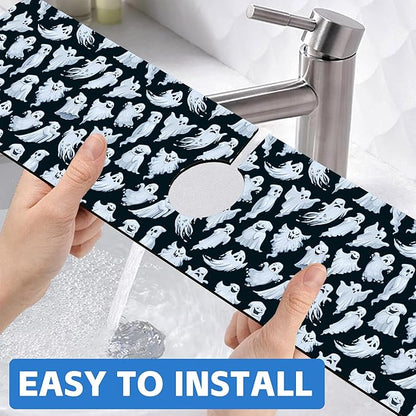 Halloween Ghost Kitchen Sink Splash Guard Mat Absorbent Fast Drying Mat Faucet