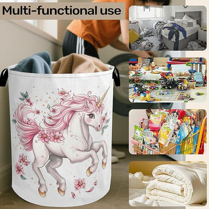 Unicorn Pink Foldable Canvas Laundry Basket