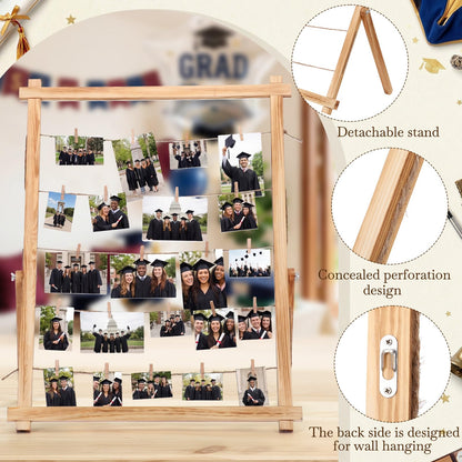 Cinnvoice 33x25 Inch Graduation Decorations Class of 2026 Freestanding Photo Display Board with 30 Clips Stable Tabletop Wooden Picture Frame Collage for Party Hanging Photos Postcards Greeting Cards