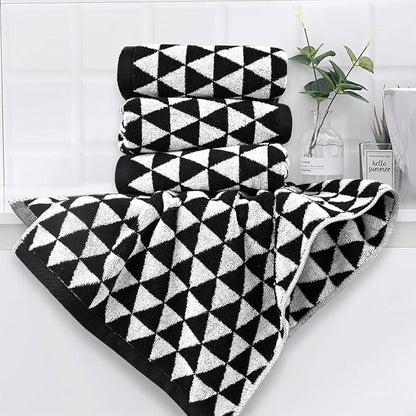 Black and White Hand Towels, 4 Pack Cotton Soft Face Towel 13x29 Inches