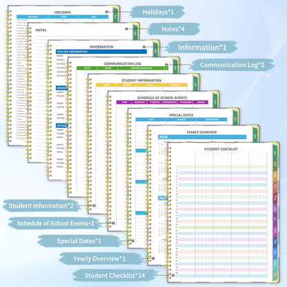Teacher Planner 2026-2027, Jul 2026-Jun 2027 Academic Year, 8.5" x 11" Lesson Planner Book for Teacher Calendar, Spiral Bound Planners, Planning Stickers, Colorful Monthly Tabs, BlueCheckered