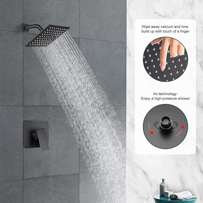 Heyalan Shower Faucet Set with Valve, Bathroom Rainfall Shower System, Wall Mount Single Handle Shower Trim Kit, Rainfall Fixed Shower Head, 8 Inch Square Shower Head,Oil Rubbed Bronze