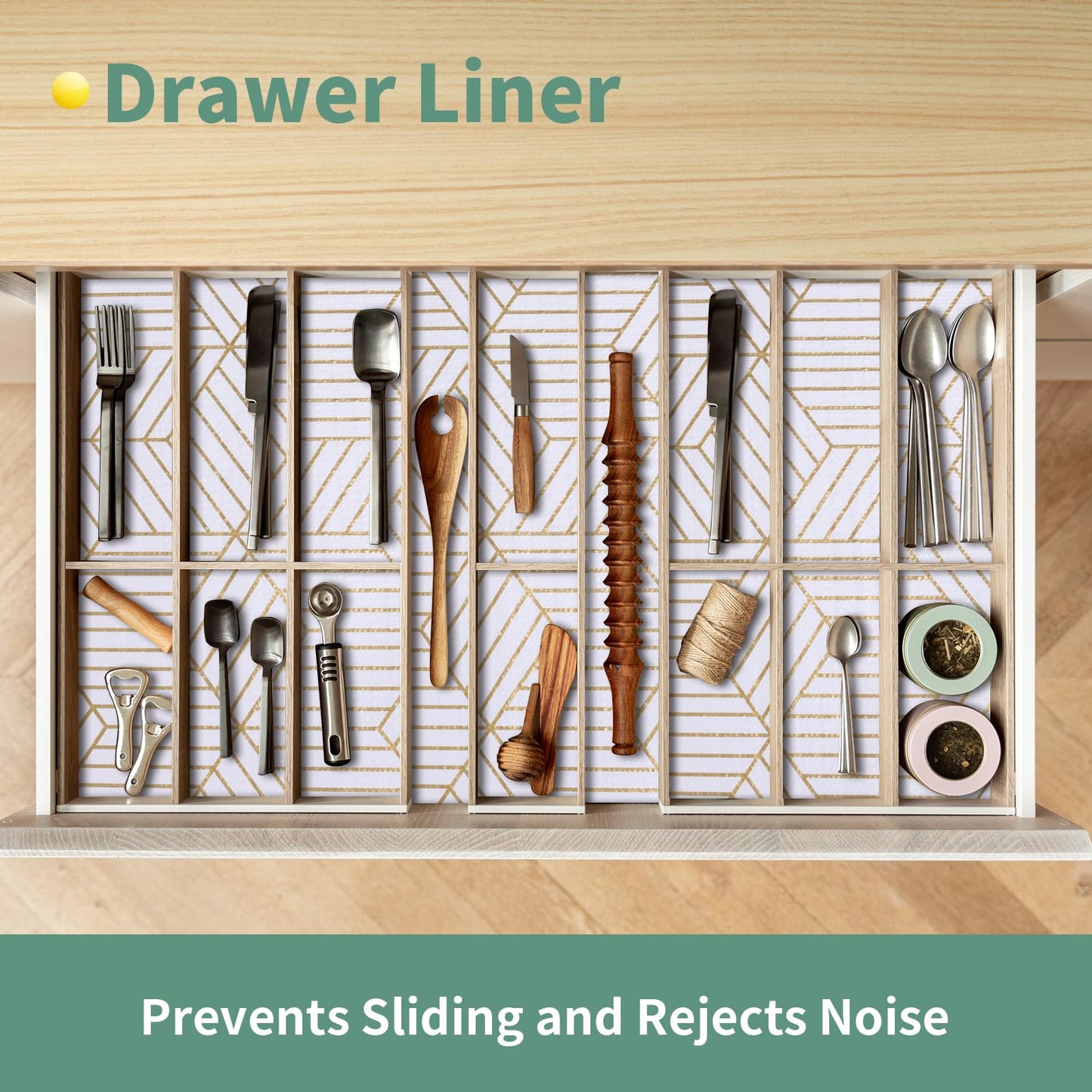 Shelf Liners for Kitchen Cabinets 17in x 30FT, Non Adhesive Cabinet Liner Strong Non-Slip Golden Leaf Drawer Liner, Easy to Clean for Shelf, Cabinet with Knife and Tape Measure