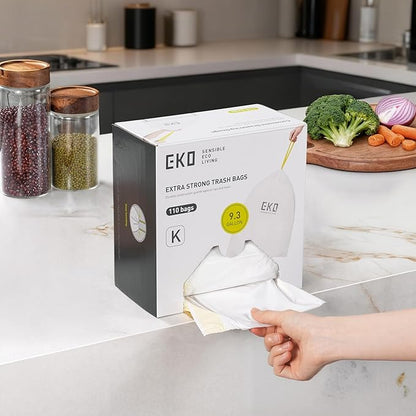 EKO 9.3 Gallon / 30–35 Liter Drawstring Trash Bags, Extra-Strong Leak-Resistant