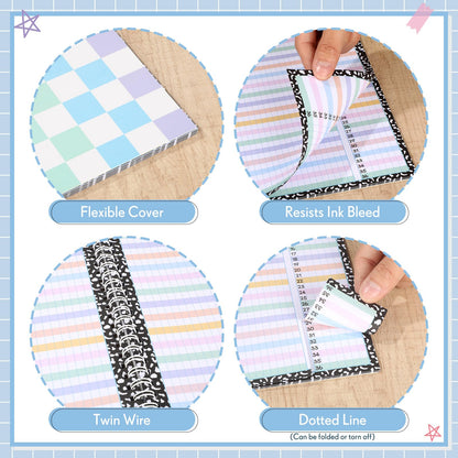 Fuyoooo Teacher Record Book 2026-2027 Teacher Grade Books Spiral Bound Record Planner 2026 Class Grade Book Office Favors for Classroom Attendance Planner Decoration Double Sided(Pastel, Checkered)