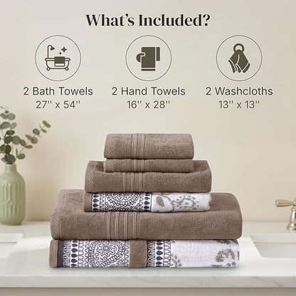 Modern Threads Ophelia 6-Piece 100% Cotton Towel Set – Reversible Yarn Dyed