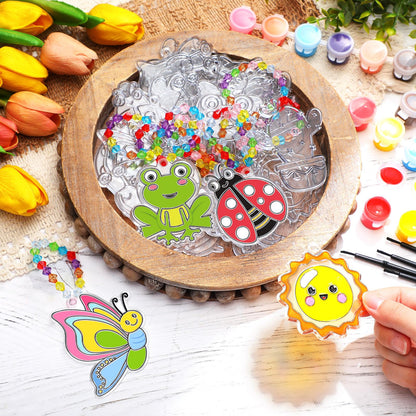 WinnerWhy 30 Sets Spring Suncatchers Window Art Kits, Vibrant DIY Sun Catchers Bulk Crafts Paint Your Own Window Ornaments for Adults Home Birthday Activity Project Decor
