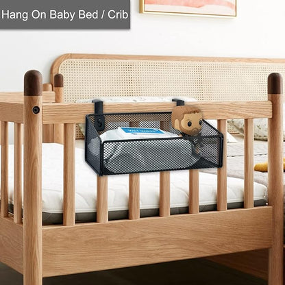 Bedside Caddy Hanging Storage Basket Beside Shelf Metal Organizer