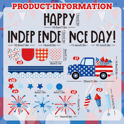 JarThenaAMCS 74Pcs Happy Independence Day Bulletin Board Kit Patriotic Red Blue Star Paper Cutouts with 100Pcs Glue Points 4th of July DIY Craft Art Decor for 250th Anniversary School Home Party