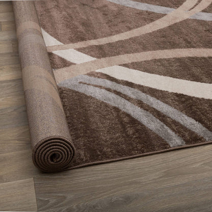 Rugshop Modern Wavy Circles Design Runner Rug, Carpet with Jute Backing for Hallway, Entryway, or Kitchen, Brown, 2' x 7'2"