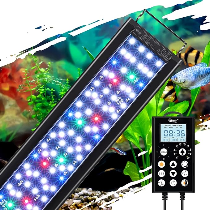 hygger 18W Aquarium Light, 24/7 & DIY Mode Fish Tank Light with Timer, IP68 Waterproof Full Spectrum, 8 Colors, 10 Brightness Day & Night Cycle Memory Function for 12-18 Inch Tank