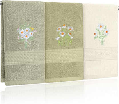 3 Pcs Daisy Floral Hand Towels Daisy Flowers Boho Bathroom Decor 14x29 Inch