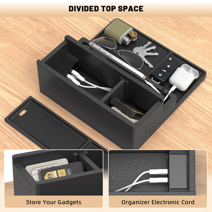 Valet Tray, Nightstand Organizer with Charging Station, Assembly-Free 3 Layer Wood Valet Tray for Men, Phone Docking Station with USB Ports for Watch, Jewelry & Accessories, Nice Gift (Classic Black)