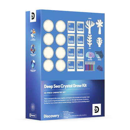 Discovery™ Deep Sea Crystal Grow Kit – 32-Piece STEM Chemistry Lab for Kids| Grow Colorful Crystals on 8 Sea Creatures| Educational Craft Kit with Art Supplies| DIY Science Activity Set Gift| Ages 8+