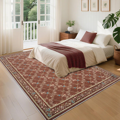 Garvee 8x10 Rugs for Living Room Floral Rug for Bedroom Washable Rugs Stain Resistant Easy Cleaning Non Slip Floor Cover for Dining Room Office Nursery, Red