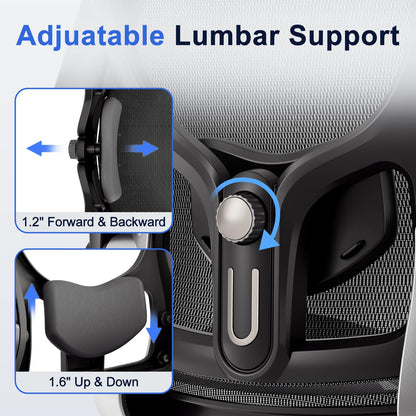 marrap Ergonomic Office Chair, Mesh Seat Cushion with 3D Armrests and 3D Headrest, Adjustable Lumbar Support with 90-120° Rocking Function, Black