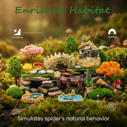 Crehaison 41 Pcs Jumping Spider Enclosure Decor Kit - Miniature Resin Animals & Landscape Figurines for Habitat, Mini Fairy Garden Accessories
