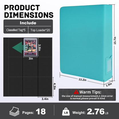 ZLCA Top Loader Binder-9 Pocket, Hold 324 Cards，Trading Card Binder Includes 20 Top Loaders, Top Loaders Binder for Sport Card, MTG, TCG (Tiffany Blue)
