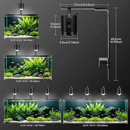 fishkeeper Clip On Aquarium Light, 24/7 Fish Tank Light with Timer, DIY 3 Colors & 10 Brightness Full Spectrum Aquarium LED Lights with Adjustable Metal Clamp for Freshwater Plants Fish Tanks (60W)
