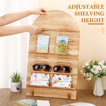 DoubleFill 1 Pcs 5 Tier Wooden Earring Display for Vendor Arch Jewelry Display Stand Rack with Adjustable Height for Retail Selling (Brown)