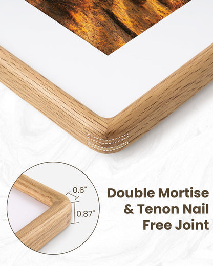 RICHFOCUS 11x14 Picture Frame, USA-Sourced Natural Solid Oak Wood Rounded Corner Curved Photo Frame, Double Tenon Reinforced with HD Tempered Glass, Display Photos 8x10 with Mat or 11x14 Without Mat