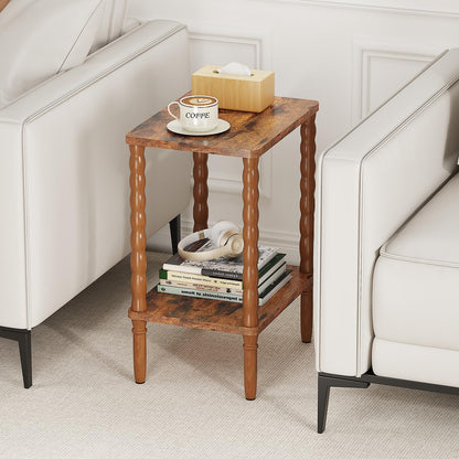 pikpuk Small Narrow Side Table, Vintage End Table - Skinny Bedside Nightstand for Small Spaces, Couch/Recliner Accent Table for Bedroom Living Room Nursery, No-Tool Assembly (Rustic Brown)