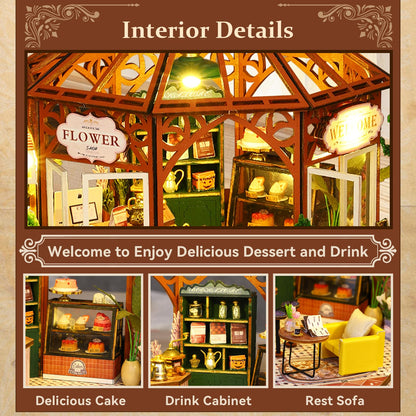 Hallisun DIY Miniature House Building Kits, Japanese Restaurant and Siti Mocha House 3D Wooden Dollhouse Toys, Birthday Festival Gift for Teens Adults with Dustproof Covers