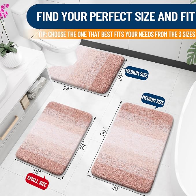 OLANLY Bathroom Runner Rugs Mat 47x20, Extra Soft Absorbent Microfiber Bath Rugs, Rubber Backing, Quick Dry, Washable Long Bath Mats for Bathroom Floor, Tub and Shower, Home Decor Accessories, Peach