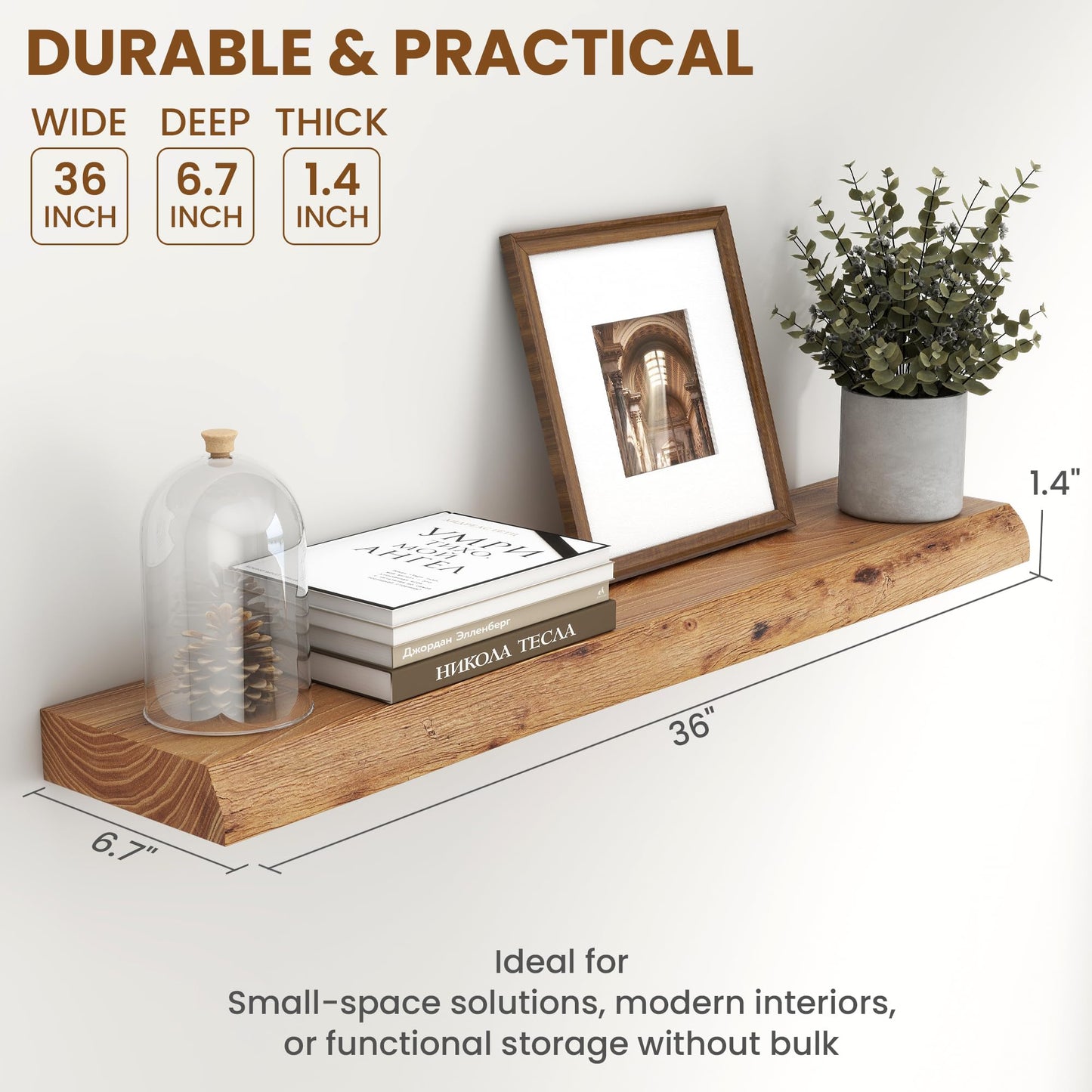Live Edge Elm Wood Floating Shelves, 36 Inch Long Wall Shelves 2 Pack Shelf for Farmhouse Bedroom Bathroom Kitchen, Wall Mounted Wooden Shelf with Invisible Bracket for Books Decor, Natural