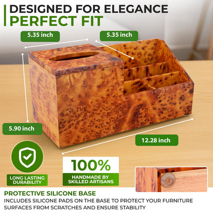 Wooden Tissue Box Holder with Storage Organizer for Desk, Bathroom & Nightstand – Handmade Wood Tissue Cover