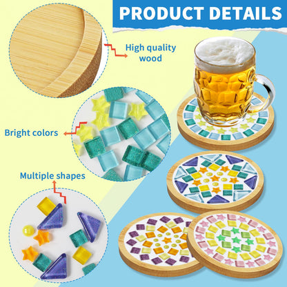 Tumwisk Mosaic Tiles, 4 Sets DIY Glass Mosaic Tiles for Crafts,4 Styles of DIY Mosaic Coaster Kit Material Package for Adults Handmade Home Table Desk Decoration Housewarming Present