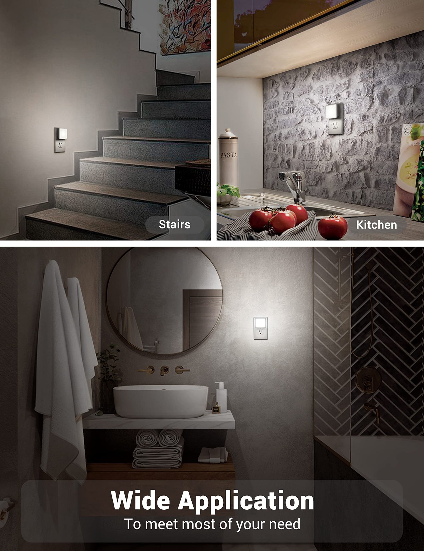 JandCase Night Lights Plug into Wall 2 Pack, Plug in Night Light with Dusk-to-Dawn Light Sensor, 3000K Soft White 0.3W, LED Nightlight for Bathroom, Adult, Hallway