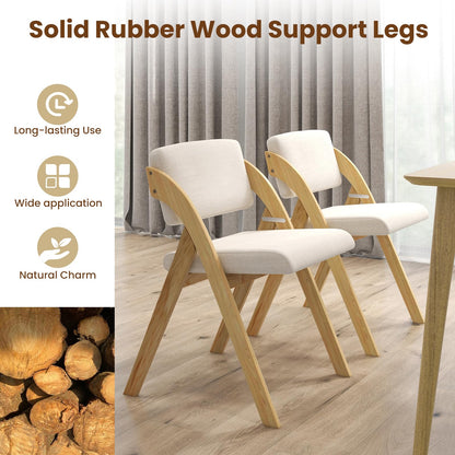 Giantex Folding Dining Chairs Set of 2, Upholstered Wooden Folding Chair 2 Pack, Portable Kitchen Chairs with Padded & Seat Backrest, Accent Chairs for Wedding Picnic Party, No Assembly, Natural