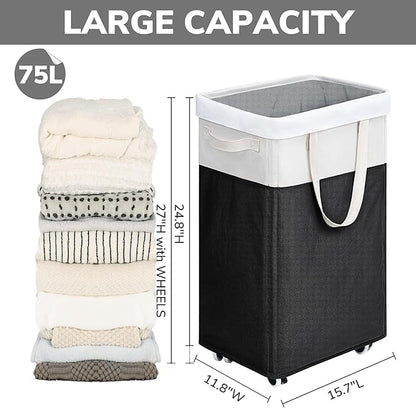 Goodpick Hamper with Wheels 75L 2-Pack, Tall Laundry Basket with Removable Wash